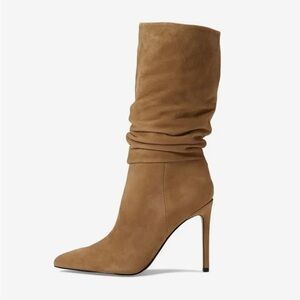 NIB Marc Fisher Romy Slouched Pointed Toe High Heel Boots in Medium Natural